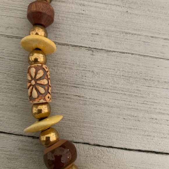 Tribal Boho Necklace Wood Ceramic African Ethnic Brass Painted Porcelain Bead 26 - Picture 5 of 16